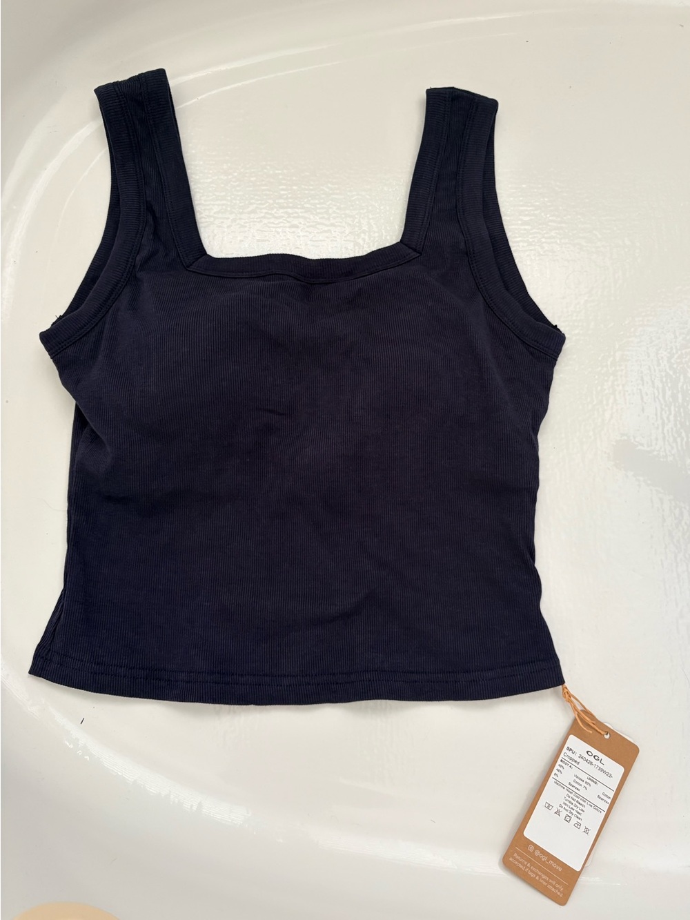 OGL Navy Blue Square Neck Rib Tank - Picture 2 of 10
